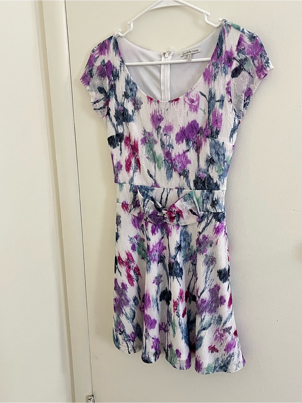 Charlotte Russe Small Watercolor Floral Fit & Flare Mini Dress Bow